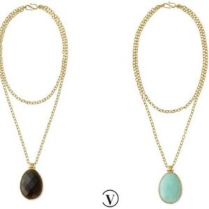 Stella & Dot Sanibel Pendant Necklace- Reversible- Brown/Turquoise